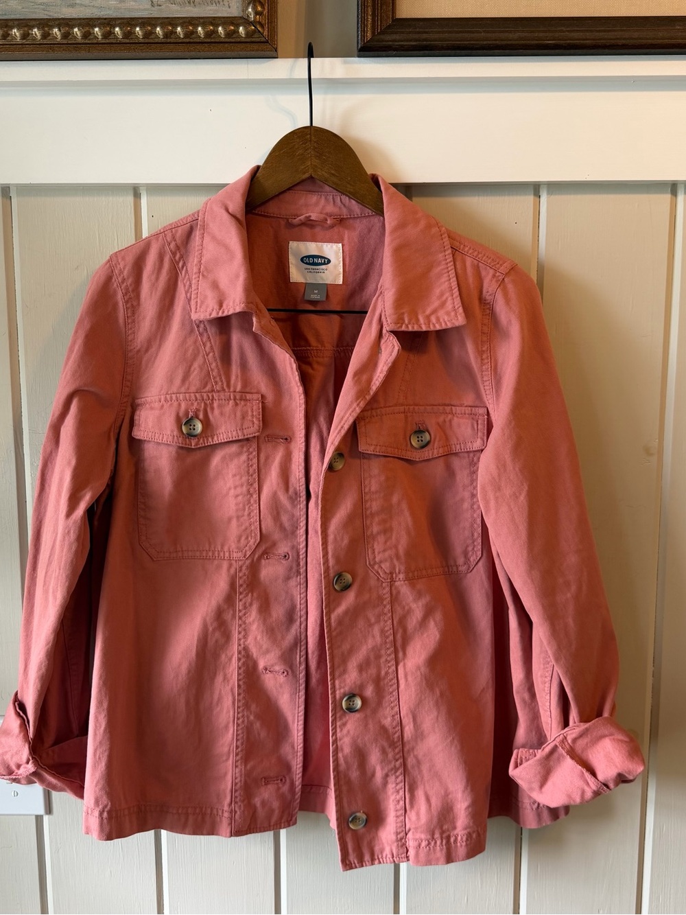 Women’s Old Navy Dusty Rose Utility Jean Shirt Jacket/Shacket, Size Medium - Picture 1 of 8